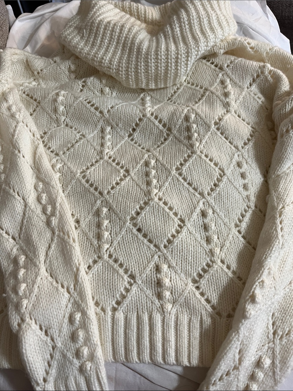 LOFT Cream Cable Knit Cowl Neck Sweater